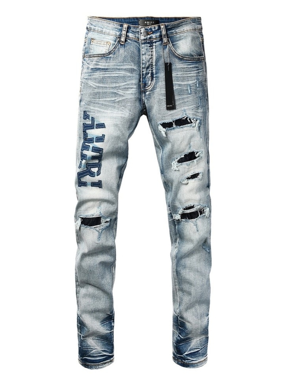 Amiri Light Blue Ripped Stretch Jeans for Men